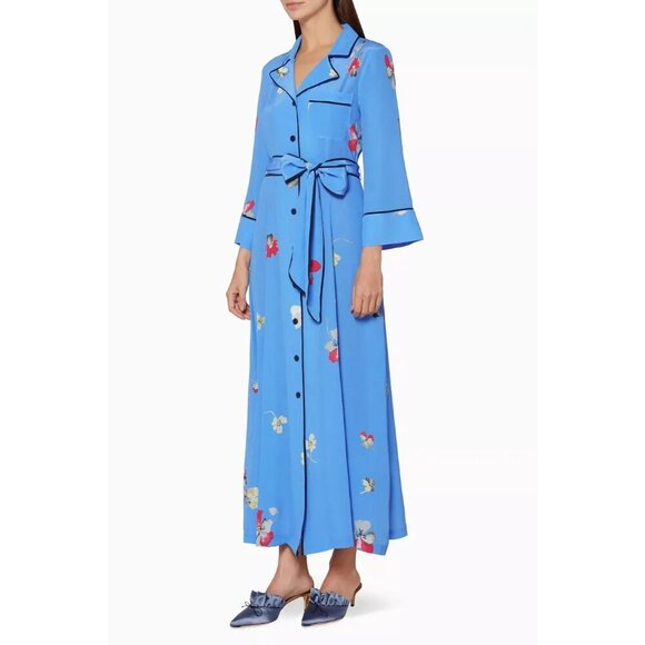 Ganni Joycedale Blue Floral-Print Silk Crepe de Chine Maxi Dress NWT Women's 42 - Picture 4 of 12